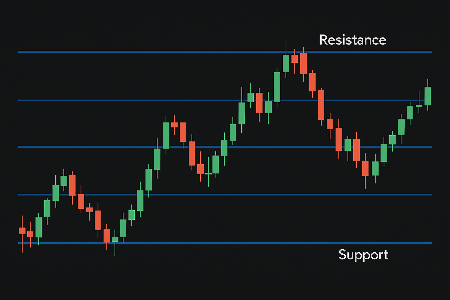Graphique d'analyse technique montrant les niveaux de support et résistance