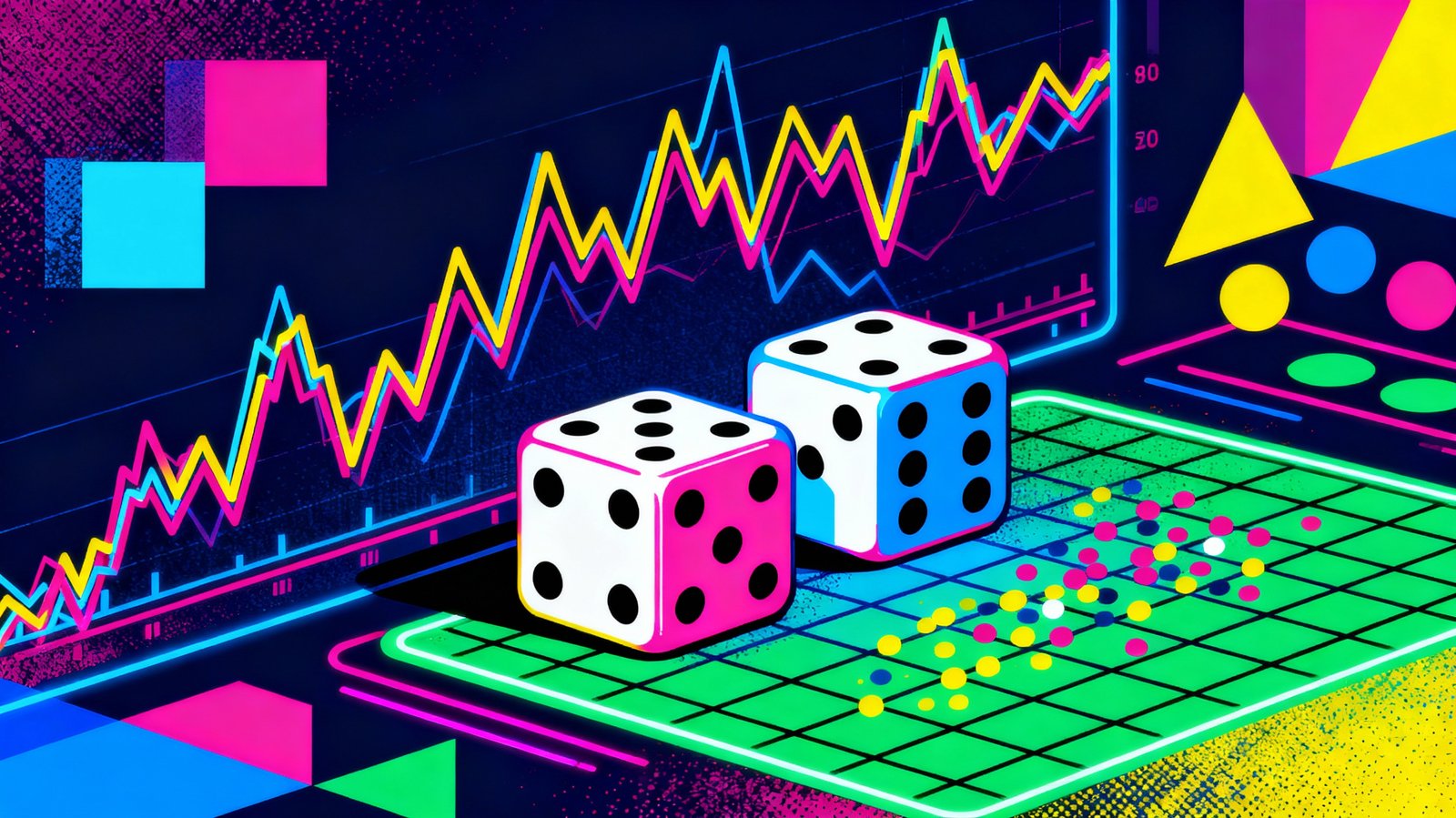 Illustration pop art du trading quantitatif et des simulations Monte Carlo