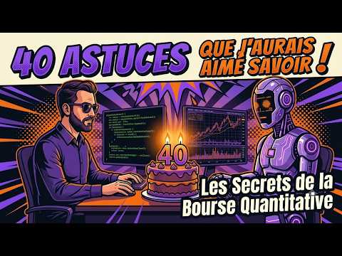 Un homme barbu et un robot assis devant des ordinateurs avec un gâteau d'anniversaire portant le chiffre 40