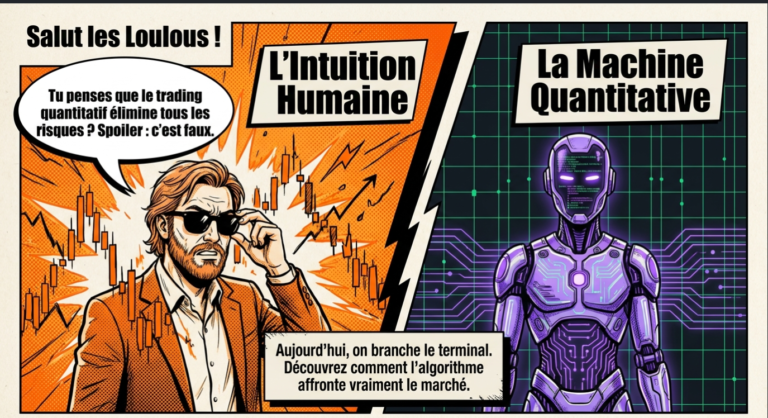 Illustration BD comparant l'intuition humaine face à un robot représentant la machine quantitative