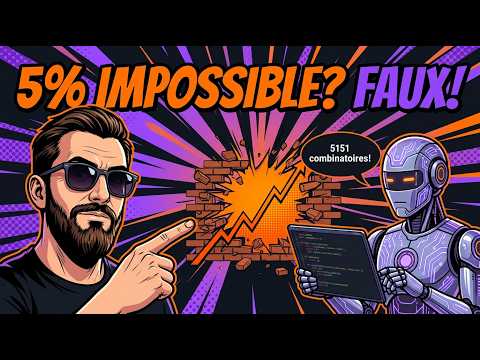 Un homme barbu à lunettes de soleil pointe un robot tenant une tablette, avec le texte "5% IMPOSSIBLE? FAUX!