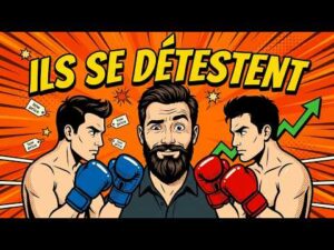 Illustration style BD avec le texte « Ils se détestent » et deux boxeurs s'affrontant devant un arbitre