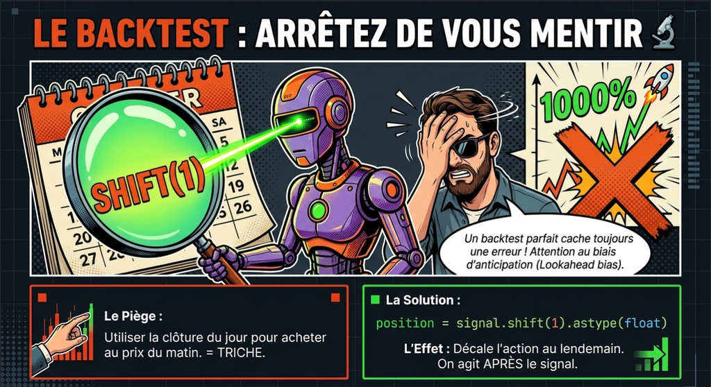 Illustration sur le piège du biais d'anticipation en backtest et l'utilisation de shift(1) pour l'éviter