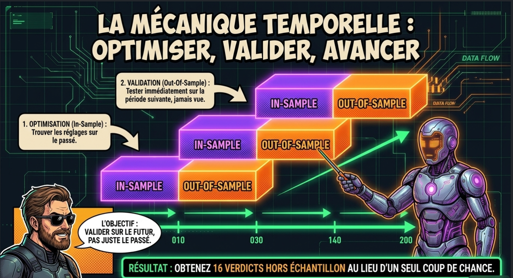 Schéma illustrant la validation croisée par étapes « In-Sample » et « Out-Of-Sample » pour l'optimisation temporelle