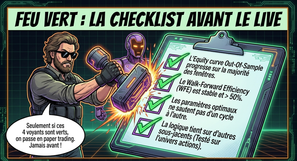 Feu vert : la checklist avant le live, avec quatre critères validés pour le trading